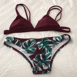 Double strap top and Leaf print bikini set